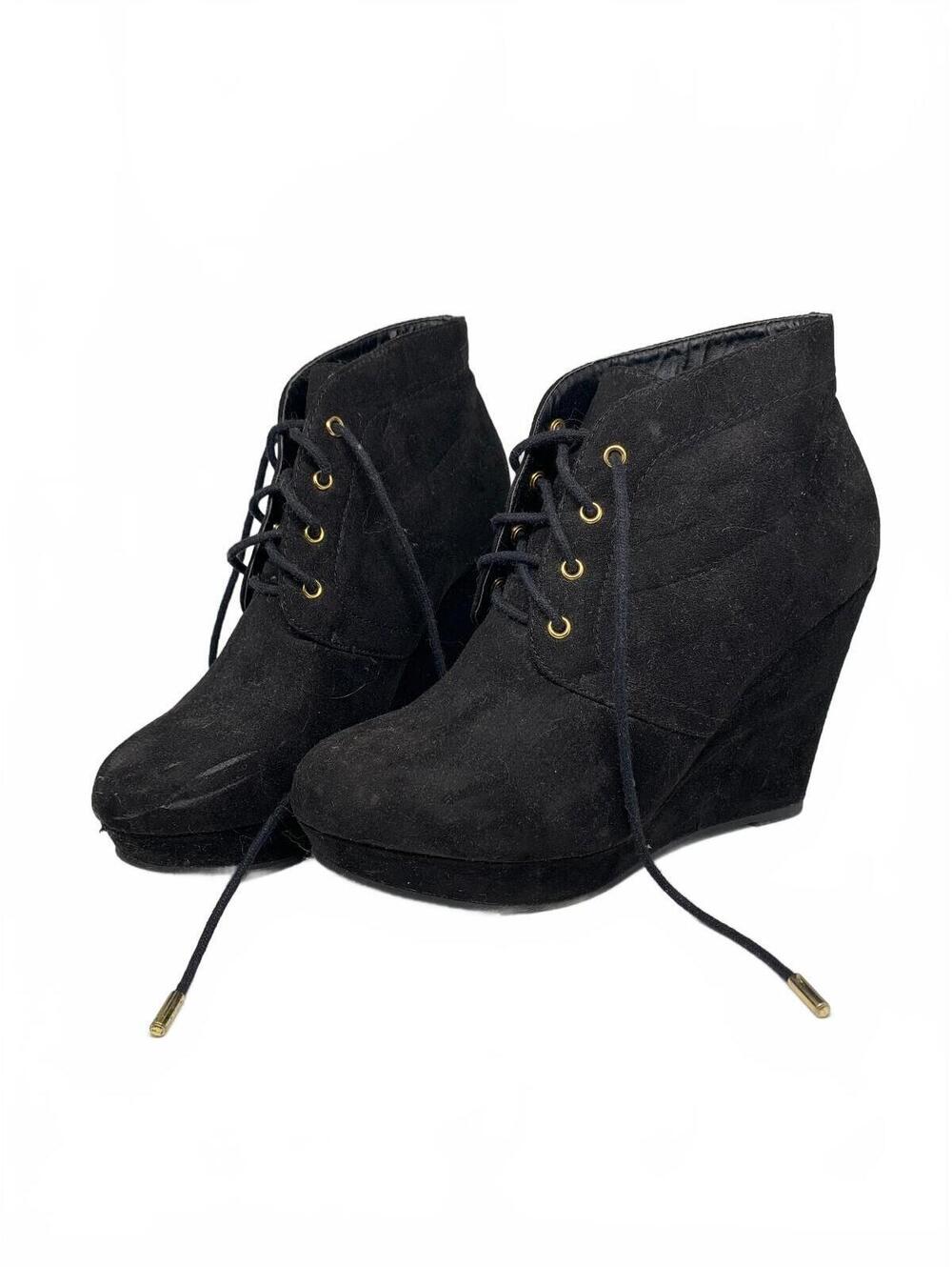 Forever 21 Black Faux Suede Lace-Up Wedge Ankle Boots